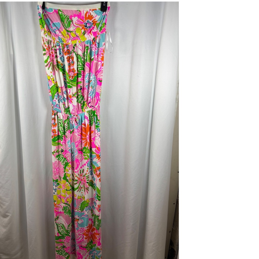 Lilly Pulitzer for Target Pink Floral Strapless Maxi Dress Large Smocked Waist